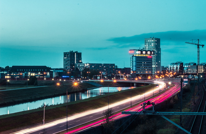 industrial, s hertogenbosch, city, outdoors, nature, modern, night, 5K, netherlands, lights, street, office building exterior, light trail, speed, skyline