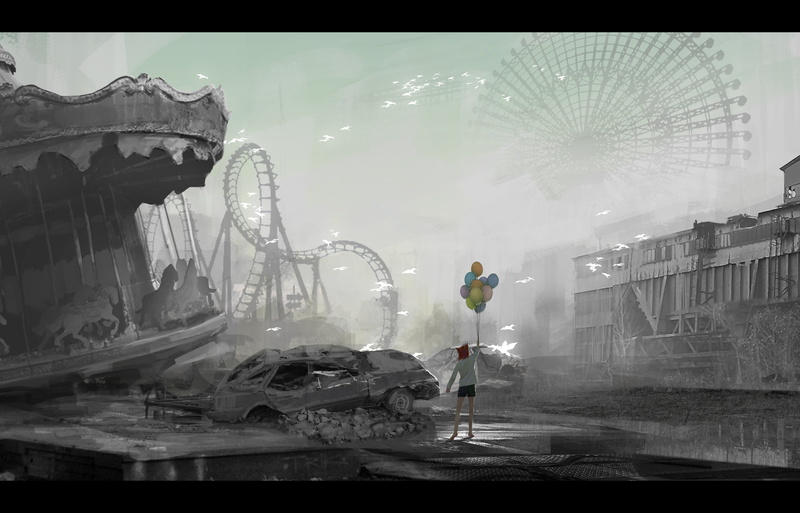 5K, Post Apocalyptic, Anime, Girl, Amusement Park, Roller Coaster, Original