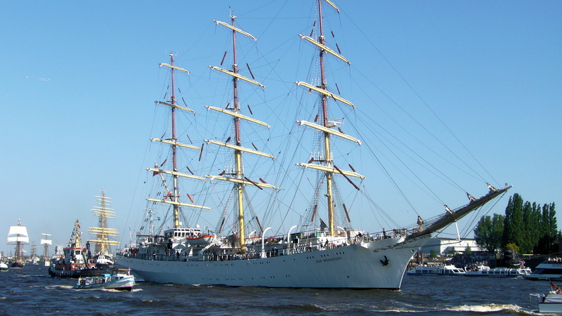 sail, sailing Ship, travel, architecture, hamburg, 2K, clear sky, harbor, sea, port birthday 2011, pole, sailing vessel, sailboat, ship, transportation