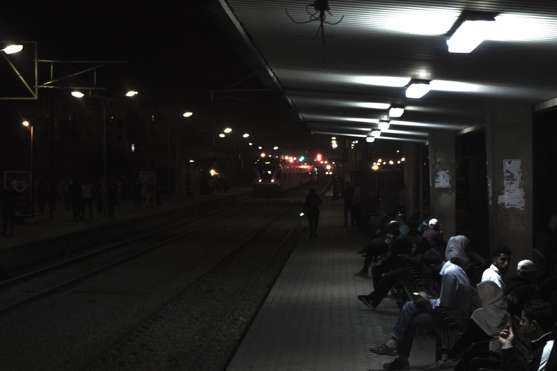 transportation, railroad station, men, track, night, illuminated, travel, mode of transportation, 5K, algeria, waiting, ceiling, railroad track, group of people