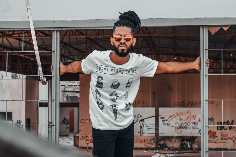 young men, facial hair, lifestyles, open arms, brand, men, young adult, gray, street, three quarter length, urban, pose, frame, standing, one person, model