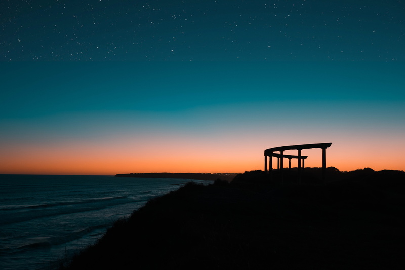sky, outdoors, orange color, acantilados, astronomy, beauty in nature, argentina, coast, dawn, mar del plata, fence, sea, silhouette, red sky, space, night