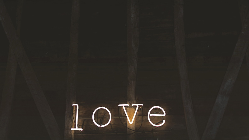 dark, text, western script, neon, 4K, built structure, black color, lighting equipment, no people, communication, copy space, information, love, signs