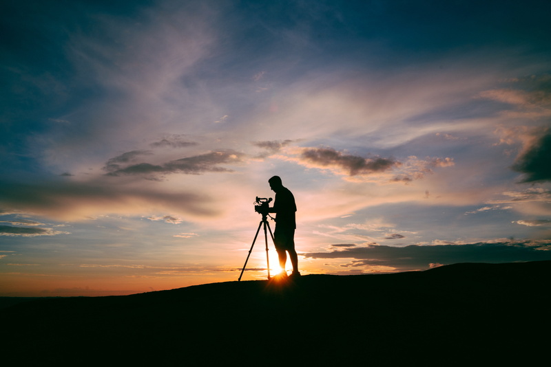 travel, cloud - sky, tranquil scene, person, one person, camera - photographic equipment, guy, tripod, beauty in nature, outdoor, real people, sunset, nature