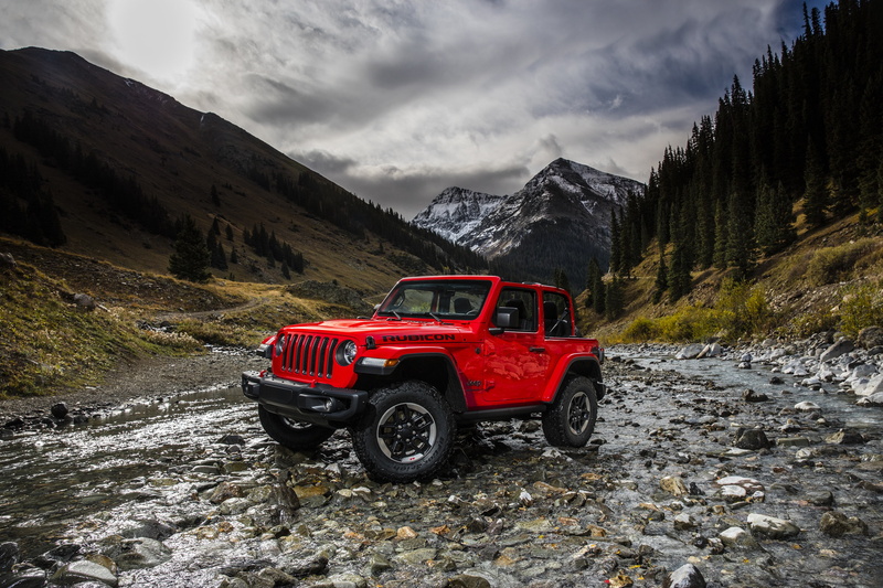 2018, river, Wrangler Rubicon, mountains, Jeep, 2K, landscape, red