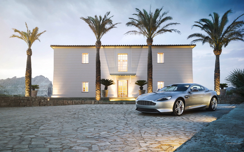 db, martin, hd, silver, aston, db9, cars, 2K, house, palm, trees