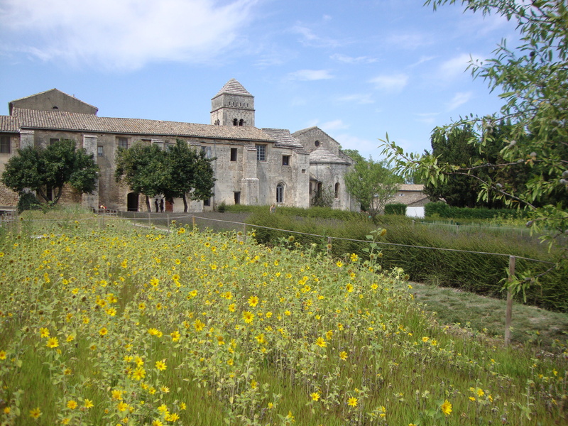cloud - sky, De, yellow flowers, built structure, paul, the past, south of france, sky, virgil, monastery, history, flower bed, architecture, agriculture