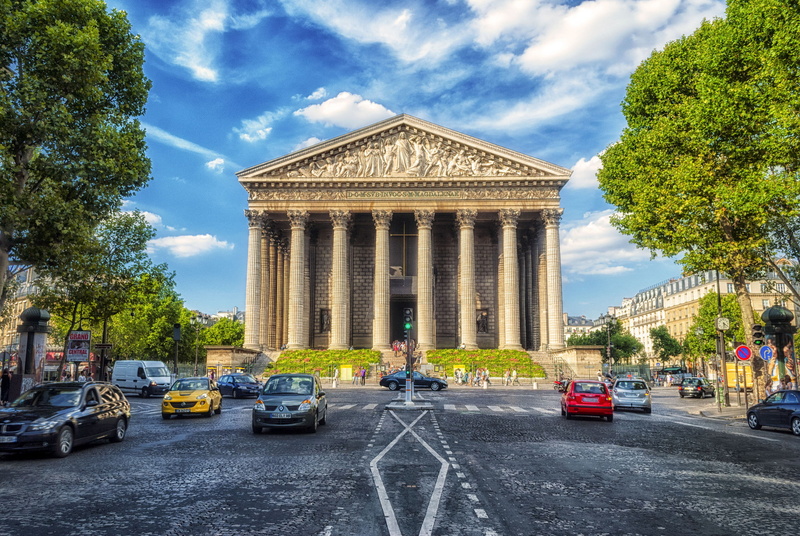 the Church of the Madeleine, France, trees, the urban landscape, 1080P, Paris, street