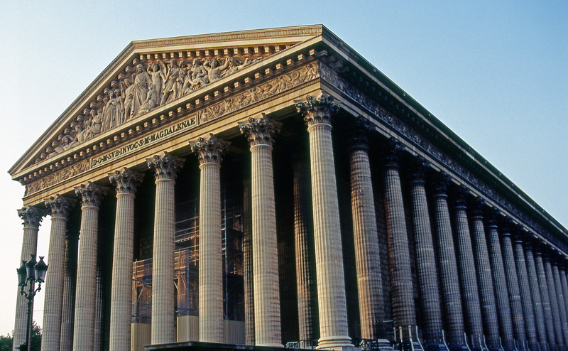 facade, city, church, sky, madeleine, building exterior, clear sky, day, colonnade, history, catholic, built structure, 4K, architecture, tourism, government
