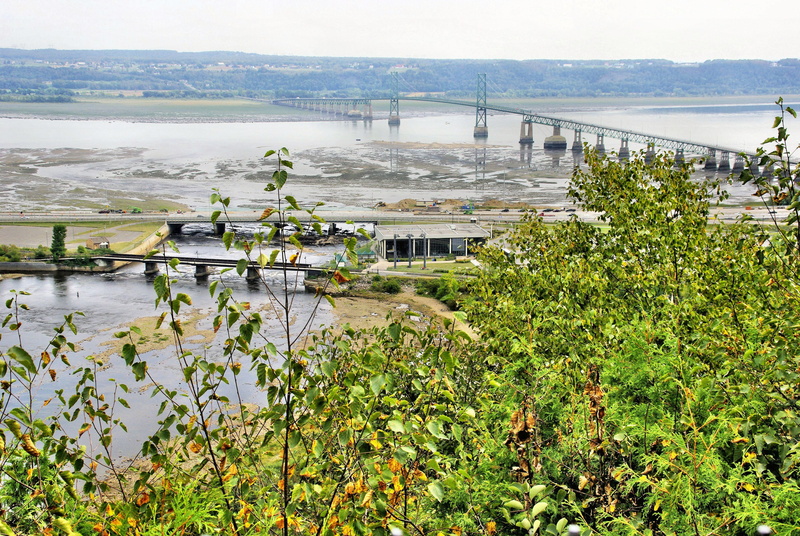 scenics - nature, nature, architecture, beauty in nature, madeleine, no people, high angle view, 4K, water, tranquil scene, canada, river, bridge, outdoors