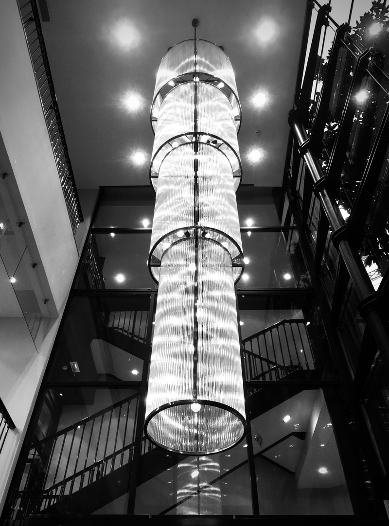 4K, 4 place de la madeleine, paris, banister, architecture, city, architectural column, lighting, modern, indoors, pendant light, lighting equipment, night