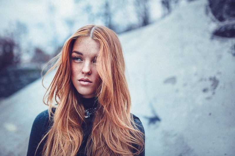 beauty, outdoors, winter, redhead, contemplation, snow, long hair, Lennart Bader, women, looking away, hair, cold temperature, portrait, looking, teenager