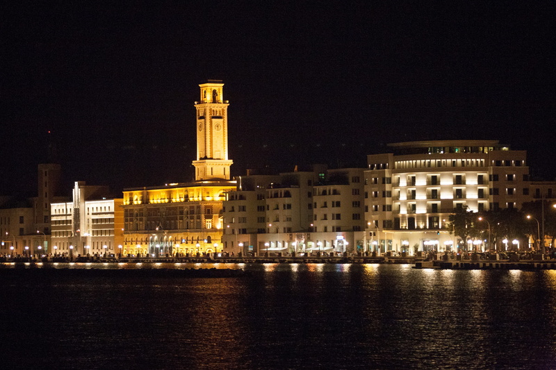 Waterfront, building, city, travel Locations, sky, nature, illuminated, night, architecture And Buildings, clear sky, copy space, Bari, built structure