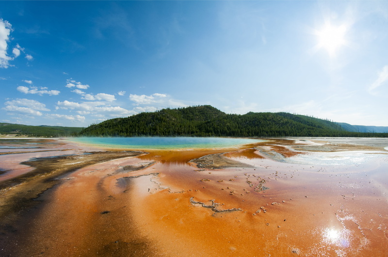 amazing places, sky, beach, wyoming, national park, yellowstone national park, nature, sunlight, non-urban scene, cloud - sky, land, tranquility, reflection