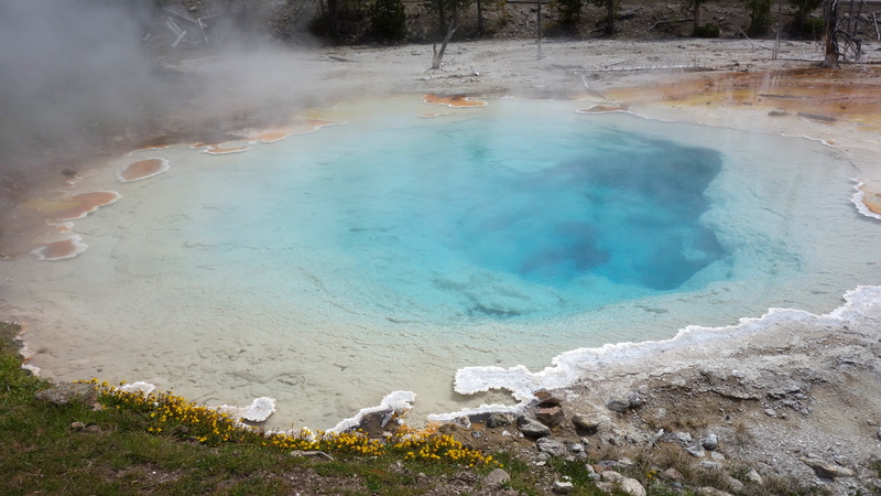 smoke - physical structure, scenics - nature, grand prismatic spring, high angle view, National Park, park, water, day, environment, fumes, national, geology