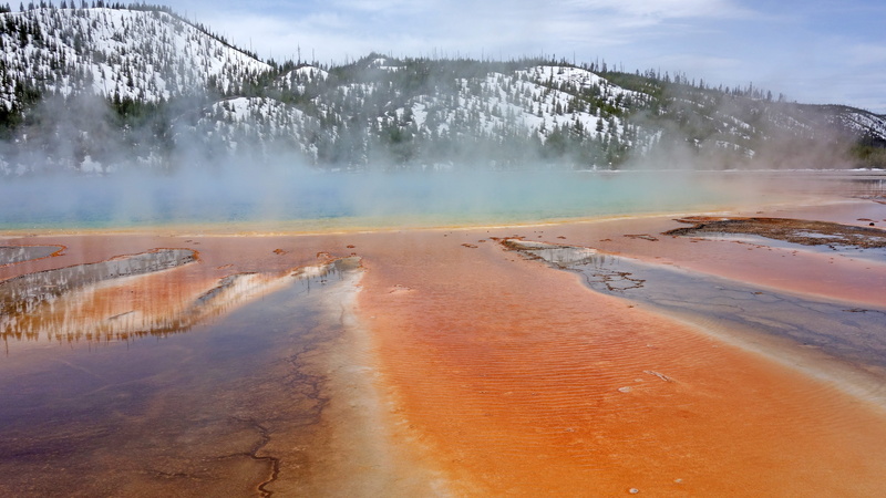 united states, no people, fog, hot spring, travel, nature, grand prismatic spring, power in nature, mountain, National Park, national parks, heat - temperature