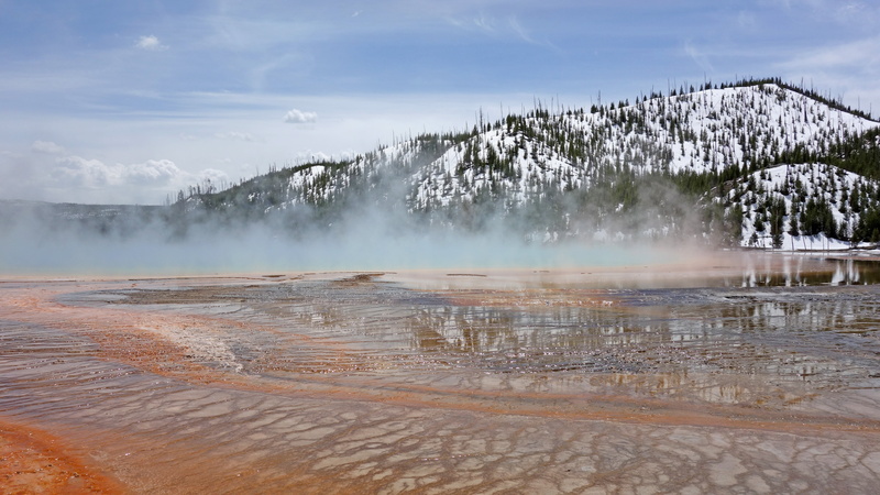 grand prismatic spring, non-urban scene, flowing, no people, united states, scenics - nature, outdoors, beauty in nature, flowing water, water, environment