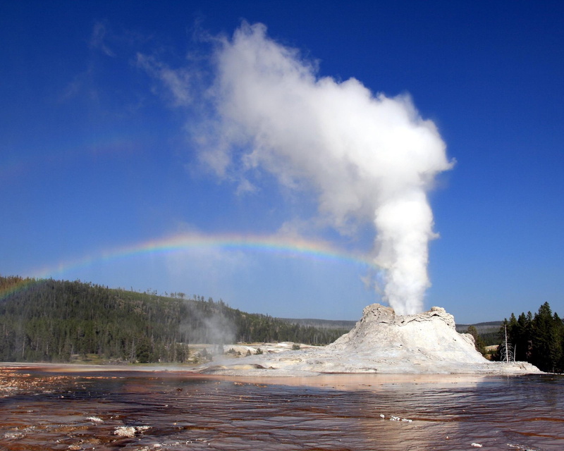 rainbow, steam, geyser, 3d and abstract, yellowstone, 1080P
