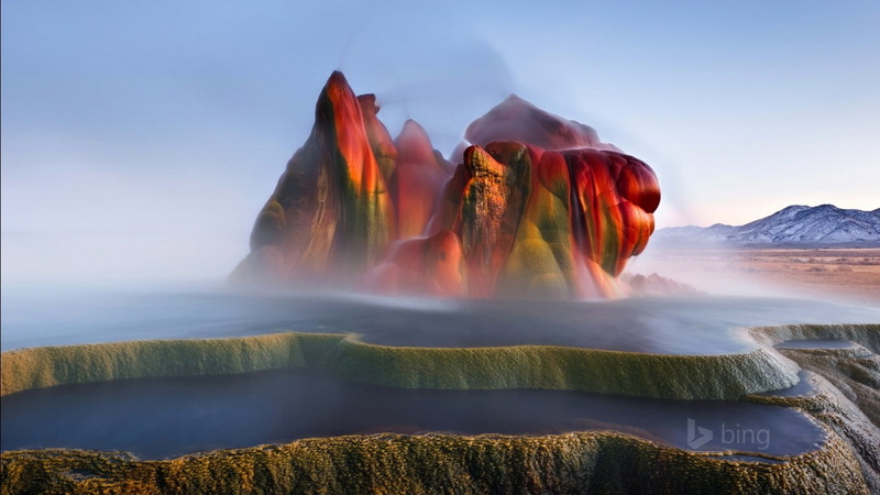 nature, rock formation, Nevada, geysers, landscape, 720P, mist