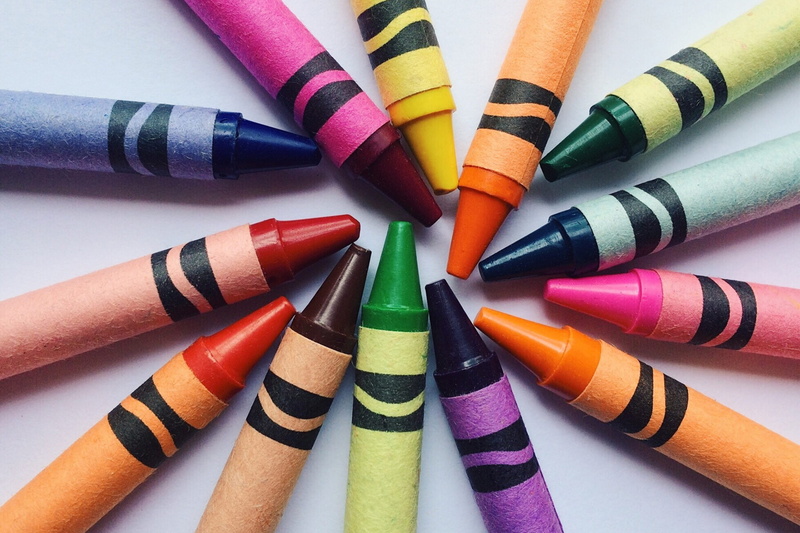 bright, drawing, school, multi colored, art and craft, backgrounds, 2K, crayons, vibrant color, group of objects, still life, indoors, various, high angle view