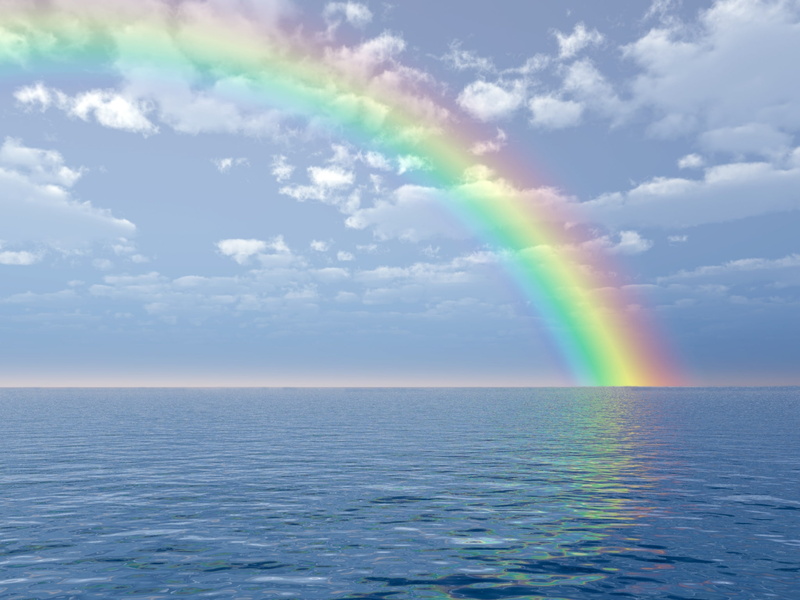 tranquility, sky, horizon, water, rainbow, cloud - sky, horizon over water, rainbow backgrounds for widescreen, spectrum, nature, waterfront, idyllic, meteorology