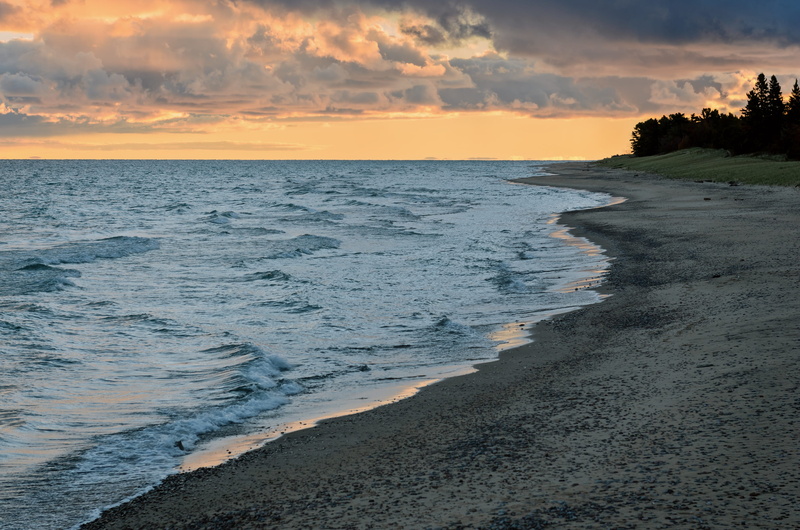 orange, shoreline, waves, sport, lake superior, lake, horizon, vivid, water, nature, weather, dusk, beach, landscape, surfing, spectrum, tranquil scene