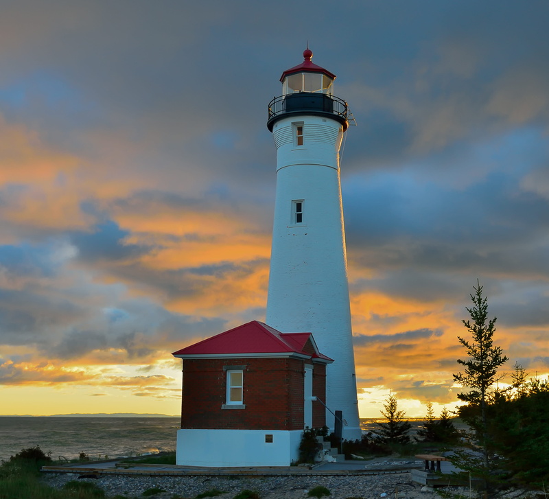 crisp point lighthouse, 2K, colors, michigan, built structure, landscape, vivid, nature, coast, dynamic weather, weather, outdoor, architecture, cloudy