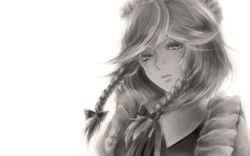 white, bw, digital/artwork, drawing, 720P, anime, hd