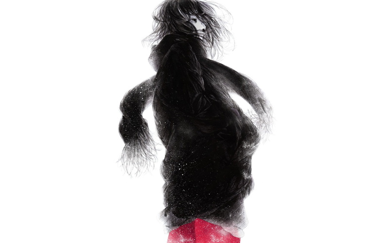 black, white, shirt, drawing, illustration, long, person, sleeved, girl, 1080P, digital/artwork, hd