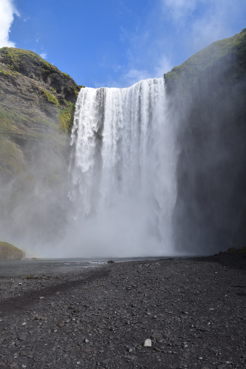 skogafoss, splashing, spraying, nature, falling water, scenics - nature, sky, iceland, flowing, day, water, blurred motion, no people, travel destinations
