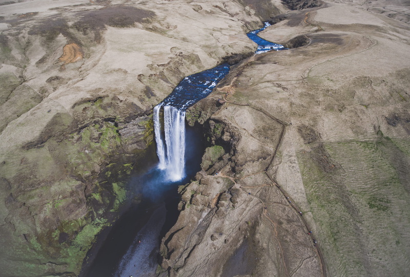 shot, landscape, long exposure, water, skógafoss, skogafoss, motion, backgrounds, power in nature, drone view, aerial, day, rock - object, no people