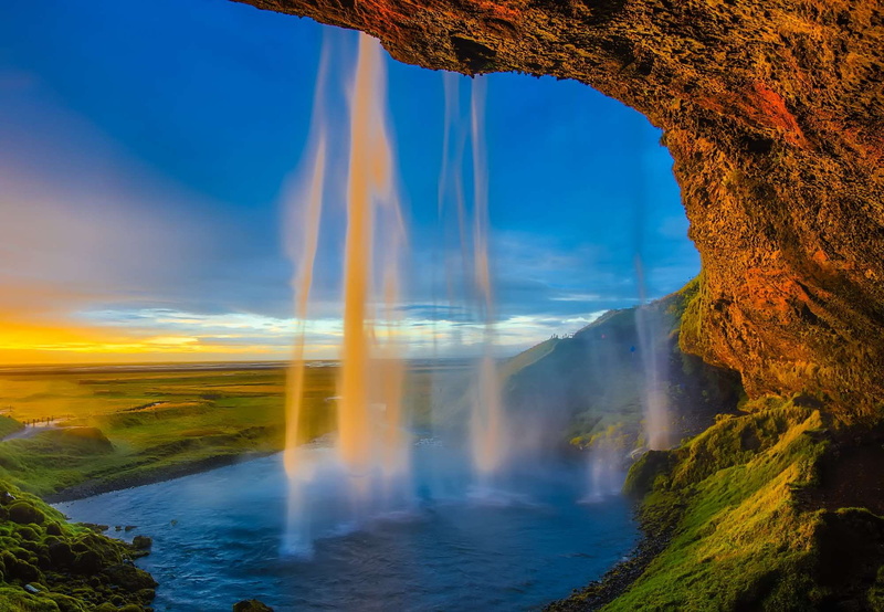 dawn, non-urban scene, no people, mossy rocks, time l, 1080P, sun, cascade, flowing water, scenics - nature, green, field, tranquility, dusk, light, evening