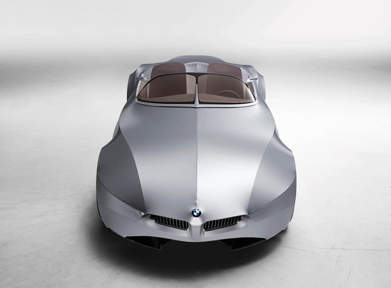 still life, indoors, focus on foreground, visionary, light, silver colored, studio shot, white background, concept, close-up, bmw, front view, land vehicle