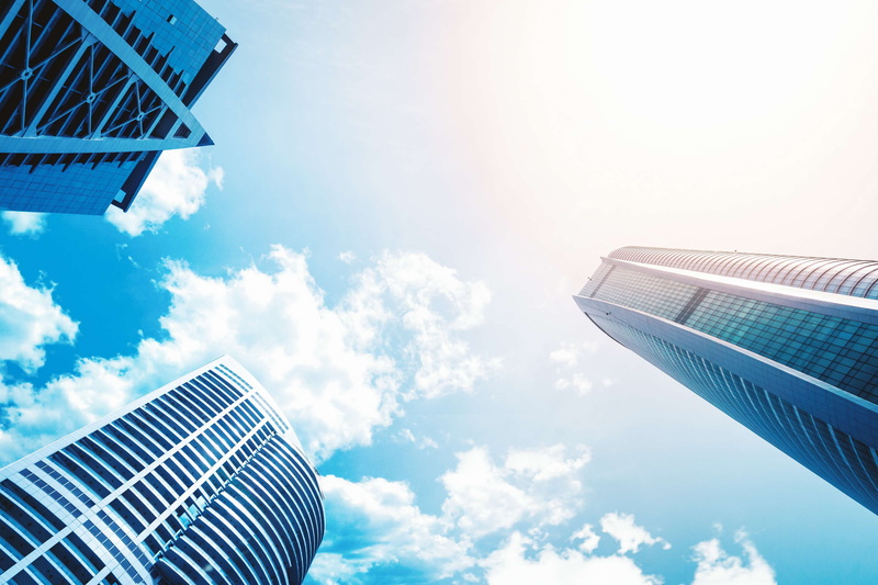 city, nature, business, low angle view, blue sky, technology, built structure, sunlight, day, sky, office building exterior, ref, offices, contemporary