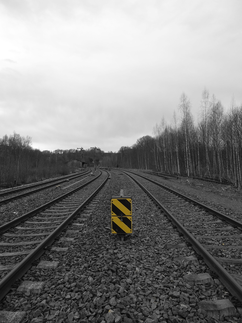 old, no people, 5K, diminishing perspective, sign, plant, grey, nature, parallel, tranquil scene, rail transportation, gravel, transportation, railroad track