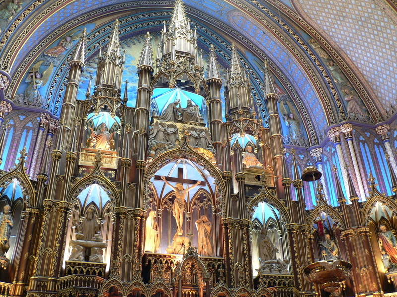 no people, spirituality, 1080P, Notre-Dame Basilica (Montreal), architecture, belief, indoors, arch, place of worship, art and craft, gothic style, ceiling