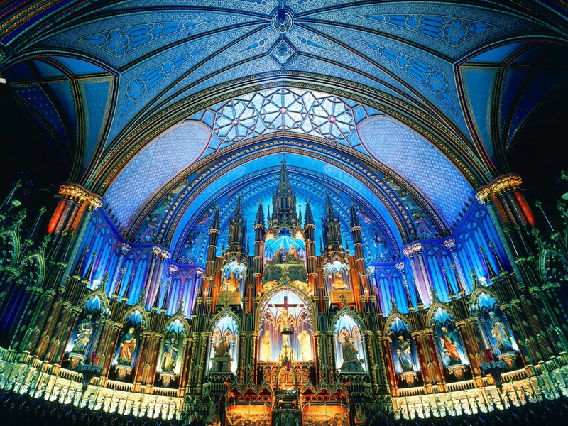  Canada, ornate, arch, altar, Basilique Notre Dame, building, low angle view, no people, architecture, aisle, built structure, belief, gold, travel destinations