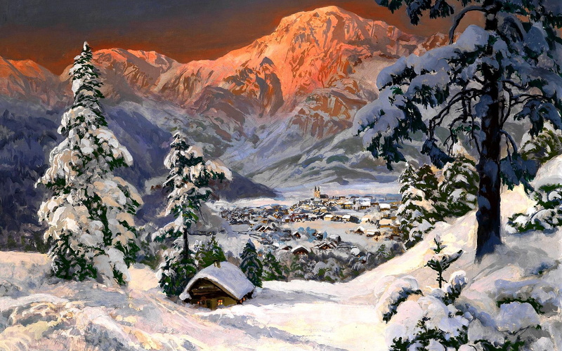 landscape, alois arnegger, 1080P, alps, 3d and abstract, snow, winter, tree, valley