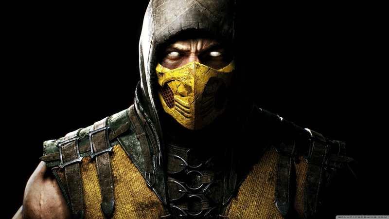 3D, looking at camera, front view, mid adult, Scorpion (character), black, young adult, CGI, disguise, close-up, portrait, video games, Mortal Kombat X