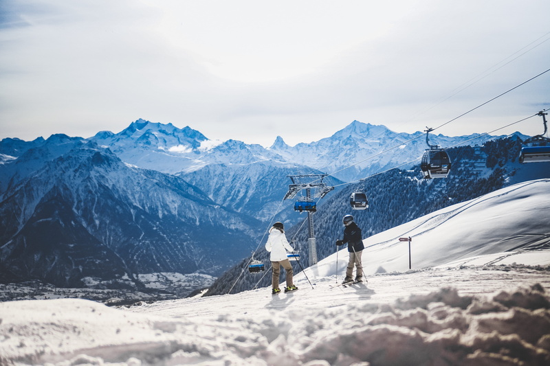 cable, cars, glacier, cable car, two, snow, environment, 5K, mountain range, winter sport, standing, ski-wear, warm clothing, mountain, cold temperature