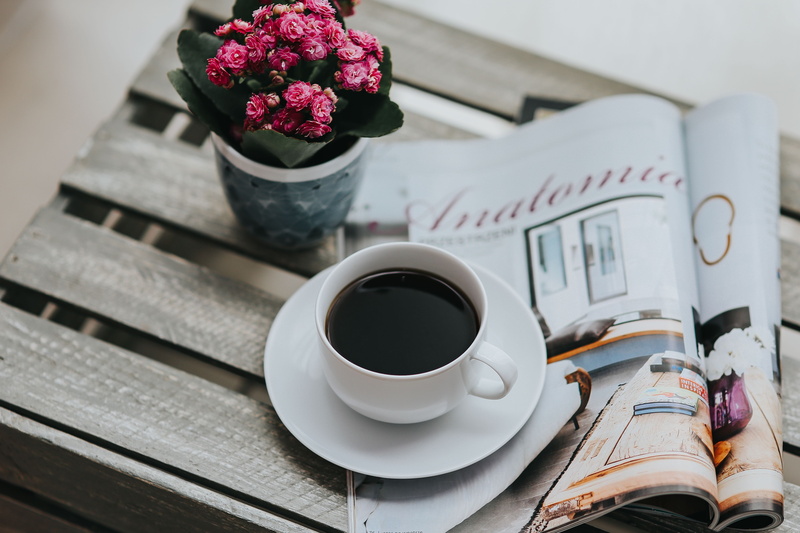 coffee - Drink, flowers, magazine, newspaper, crockery, 4K, items, book, plant, beautiful, mug, high angle view, blossom, publication, food and drink