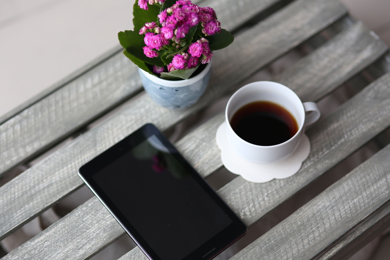 cute, magazine, technology, crockery, coffee Cup, high angle view, pot, cup, table, blossom, coffee, various, flowers, coffee - Drink, nature, business