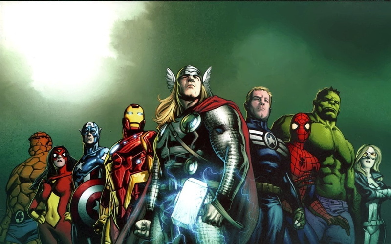 auto post production filter, Marvel Comics, Hulk, The Avengers, Thor, statue, religion, representation, Captain America, multi colored, art and craft, wall - building feature