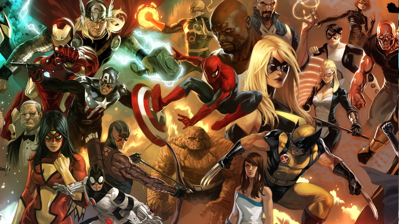 arts culture and entertainment, creativity, art and craft, human representation, amusement park ride, female likeness, indoors, wolverine spider man hawkeye iron man thor captain america black widow marvel comics spider woman ms_ marvel iron fist thing