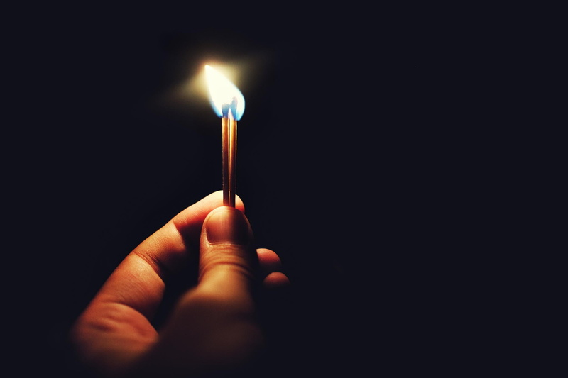 two, finger, matchstick, burning, dark, human hand, brown, hand, 1080P, close-up, nature, body part, illuminated, flame, heat - temperature, black, indoors