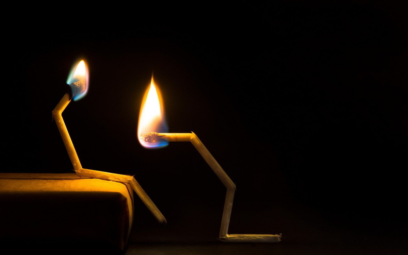 two, background, brown, 1080P, couple, flames, black, matchsticks