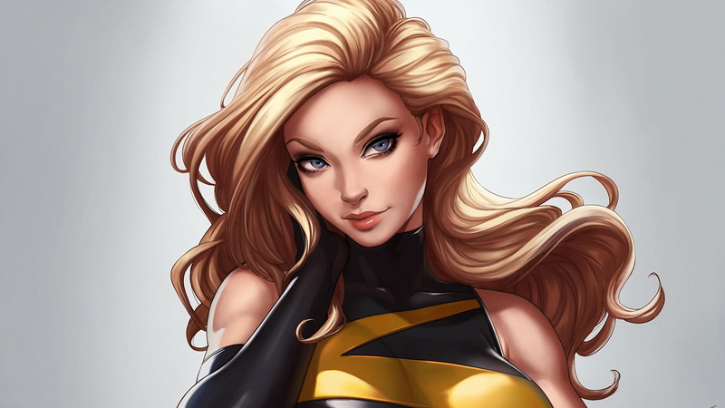 Blonde, Ms. Marvel, 2K, Blue Eyes, Marvel Comics, Comics