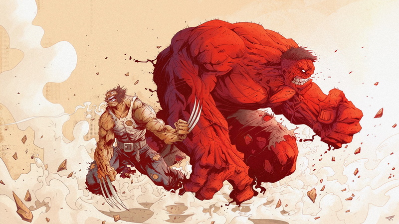 Hulk, Marvel Comics, Wolverine, The Avengers, red hulk, artwork, X-Men, 1080P