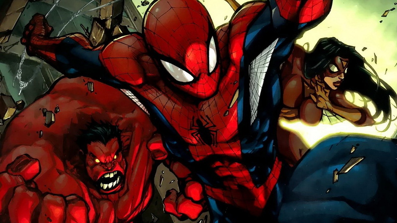 red, woman, 1080P, marvel, hulk, cartoon/comic, hd, the, characters, spider, man