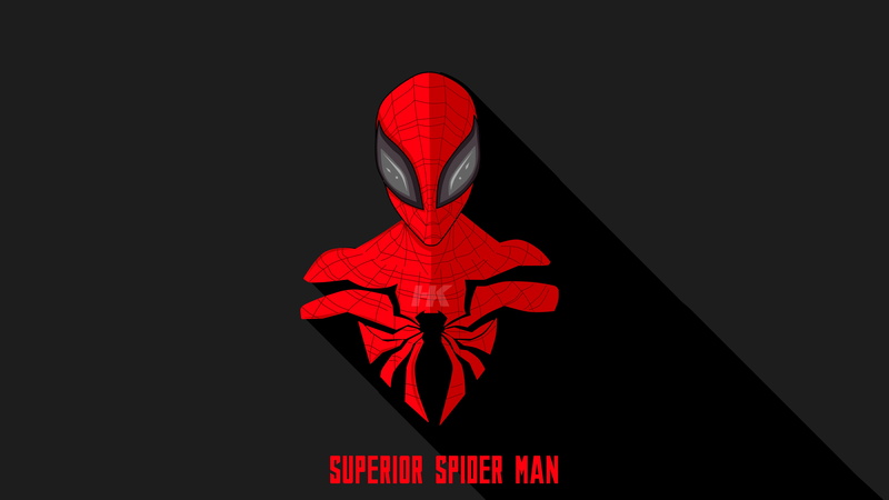 5K, fiction, comic, Superior Spider-Man, costume, art, Spider-Man, MARVEL, black background, red